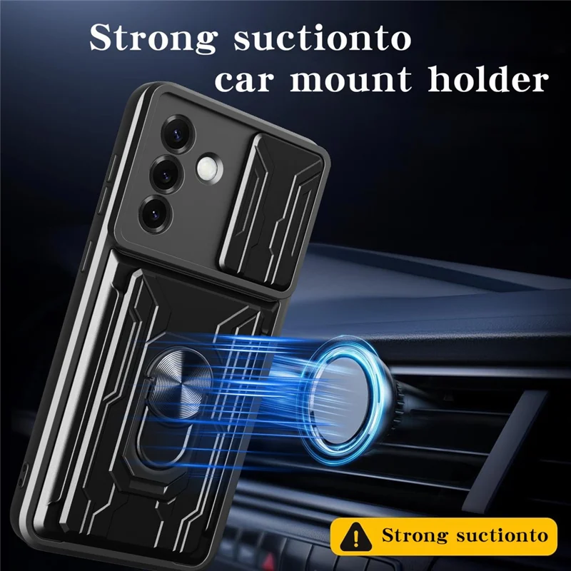 For Samsung Galaxy S25 Case PC + TPU Kickstand Phone Back Cover with Camera Slider - Black