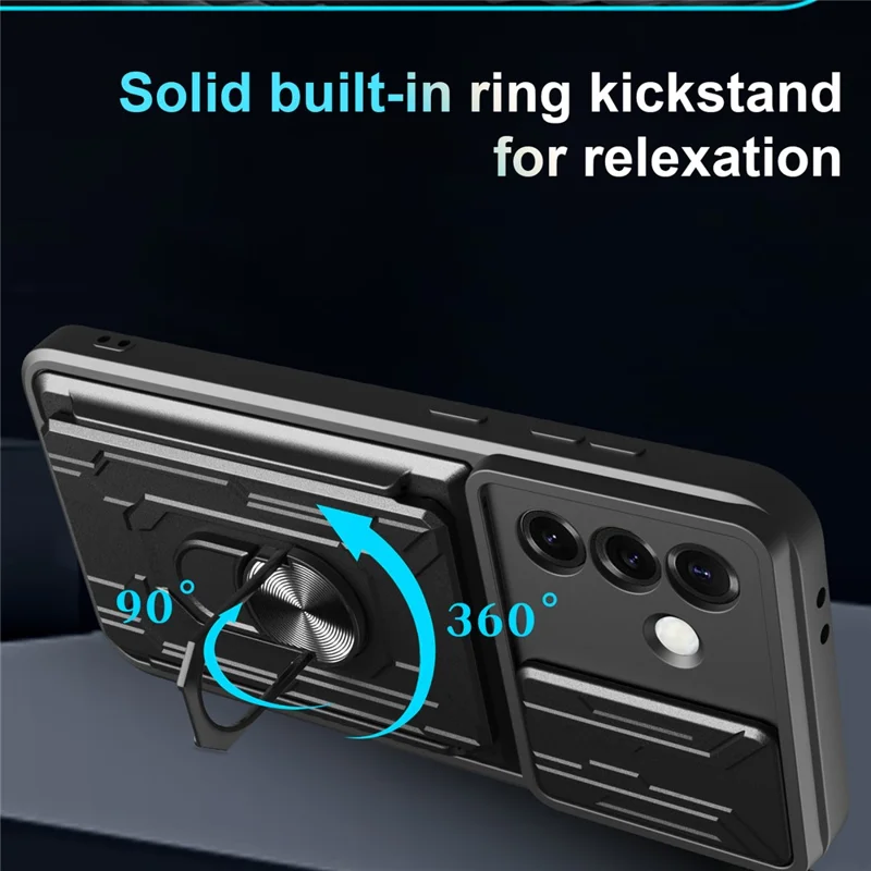 For Samsung Galaxy S25 Case PC + TPU Kickstand Phone Back Cover with Camera Slider - Black