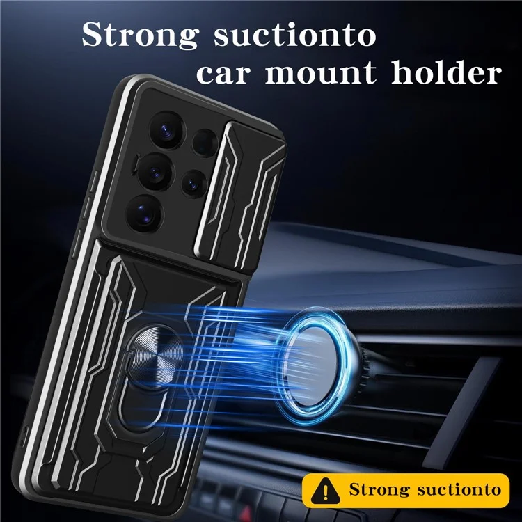 Étui pour Samsung Galaxy S25 Ultra - Coque de téléphone PC + TPU avec support et protège-caméra coulissant - Bleu saphir