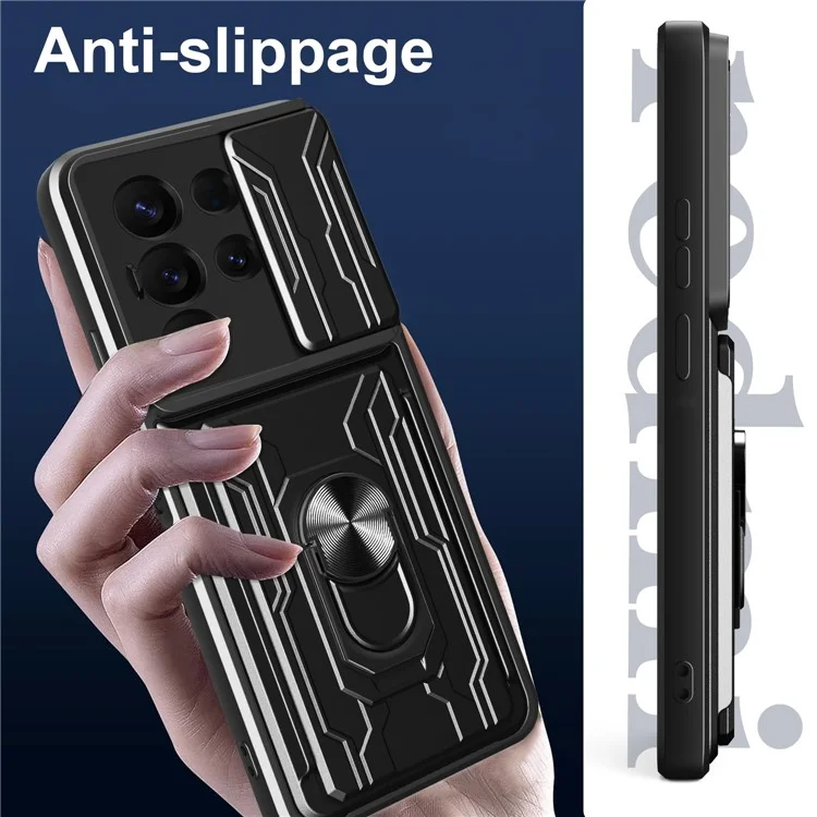 Étui pour Samsung Galaxy S25 Ultra - Coque de téléphone PC + TPU avec support et protège-caméra coulissant - Bleu saphir
