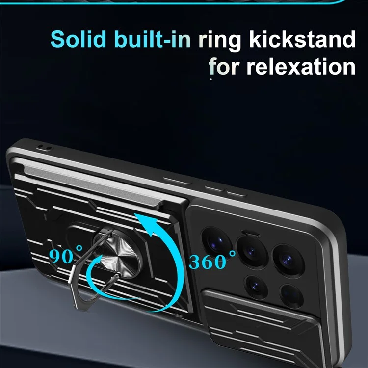 Étui pour Samsung Galaxy S25 Ultra - Coque de téléphone PC + TPU avec support et protège-caméra coulissant - Bleu saphir