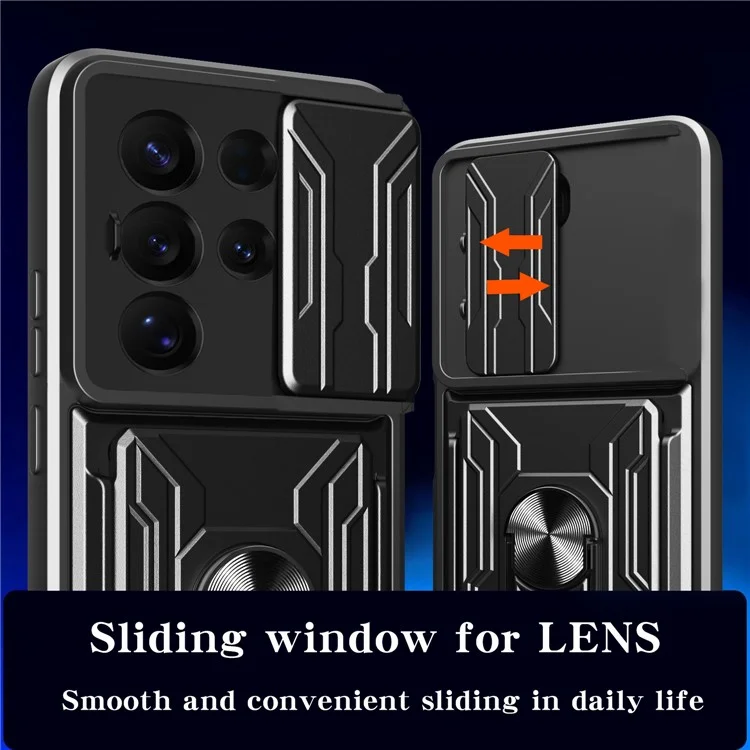 Étui pour Samsung Galaxy S25 Ultra - Coque de téléphone PC + TPU avec support et protège-caméra coulissant - Bleu saphir