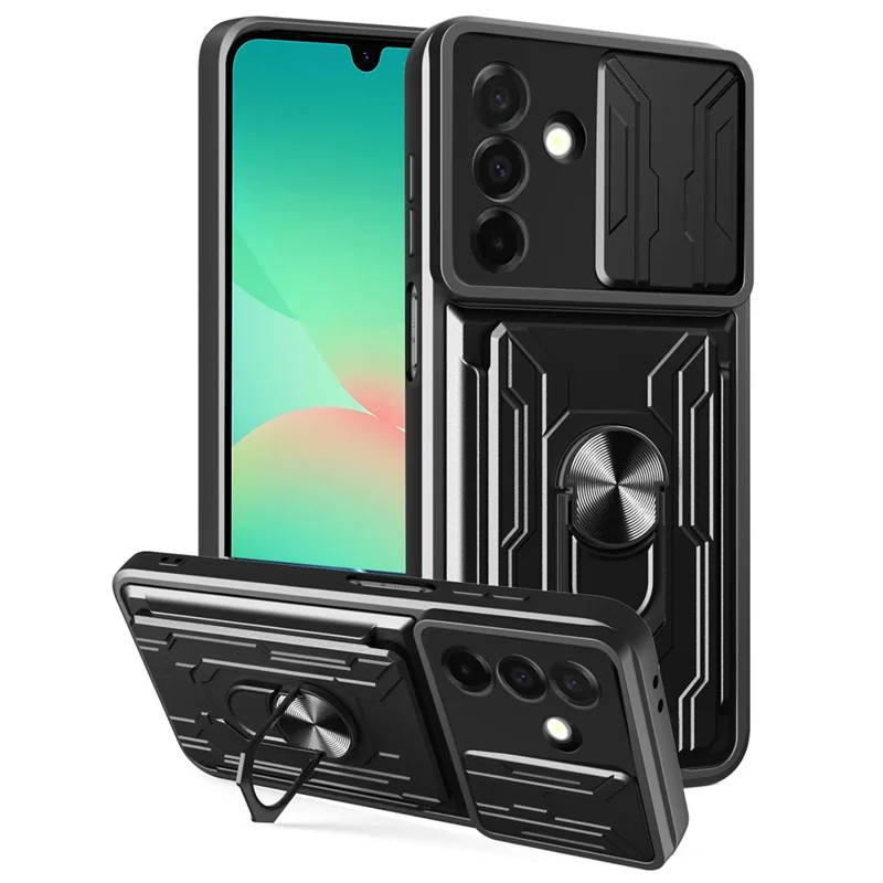 For Samsung Galaxy A26 5G Case PC + TPU Kickstand Phone Back Cover with Camera Slider - Black