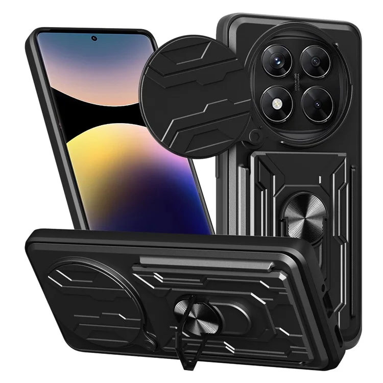For Xiaomi Redmi Note 14 Pro 4G Case PC + TPU Kickstand Phone Back Cover with Camera Slider - Black