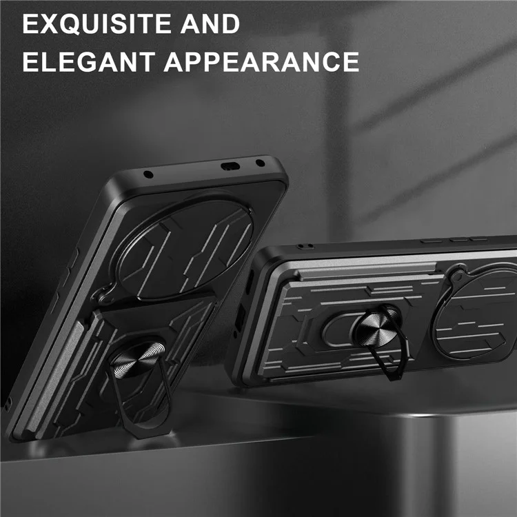 For Xiaomi Redmi Note 14 Pro 4G Case PC + TPU Kickstand Phone Back Cover with Camera Slider - Black
