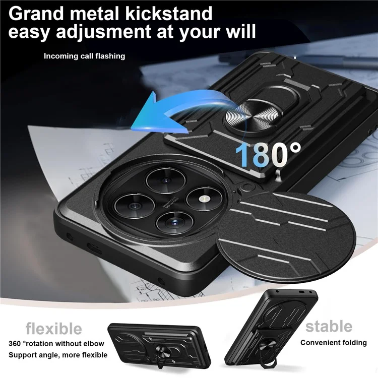 For Xiaomi Redmi Note 14 Pro 4G Case PC + TPU Kickstand Phone Back Cover with Camera Slider - Black