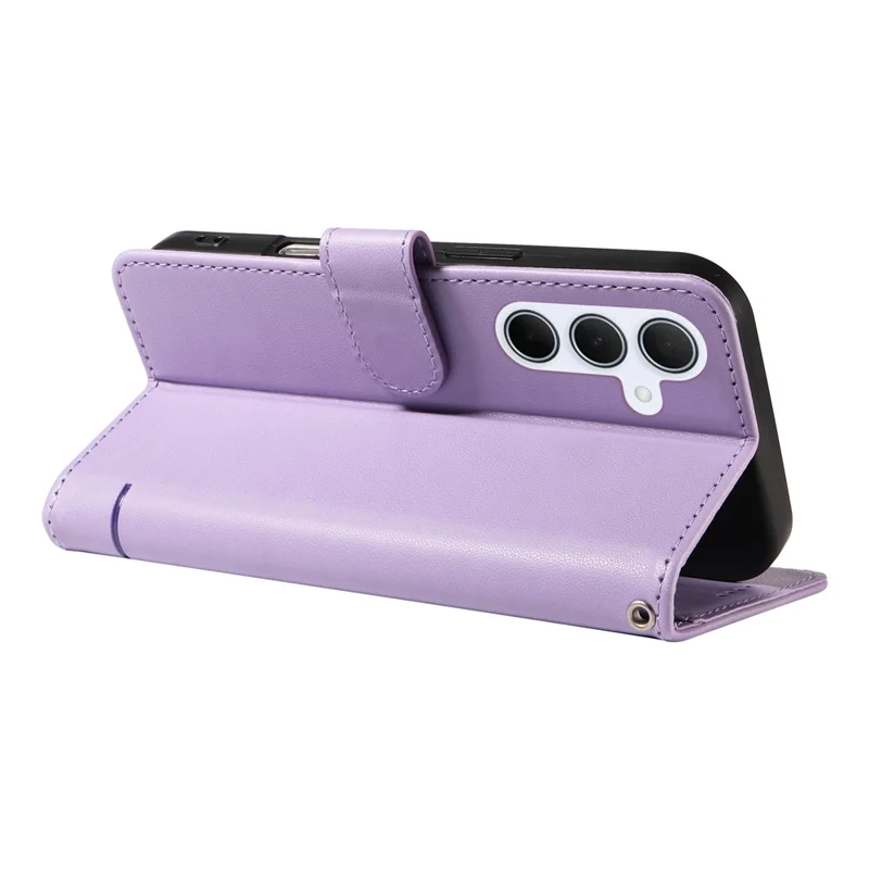 For Samsung Galaxy A55 5G Wallet Case Cat Pattern Imprint Leather Phone Cover with Wrist Strap - Light Purple