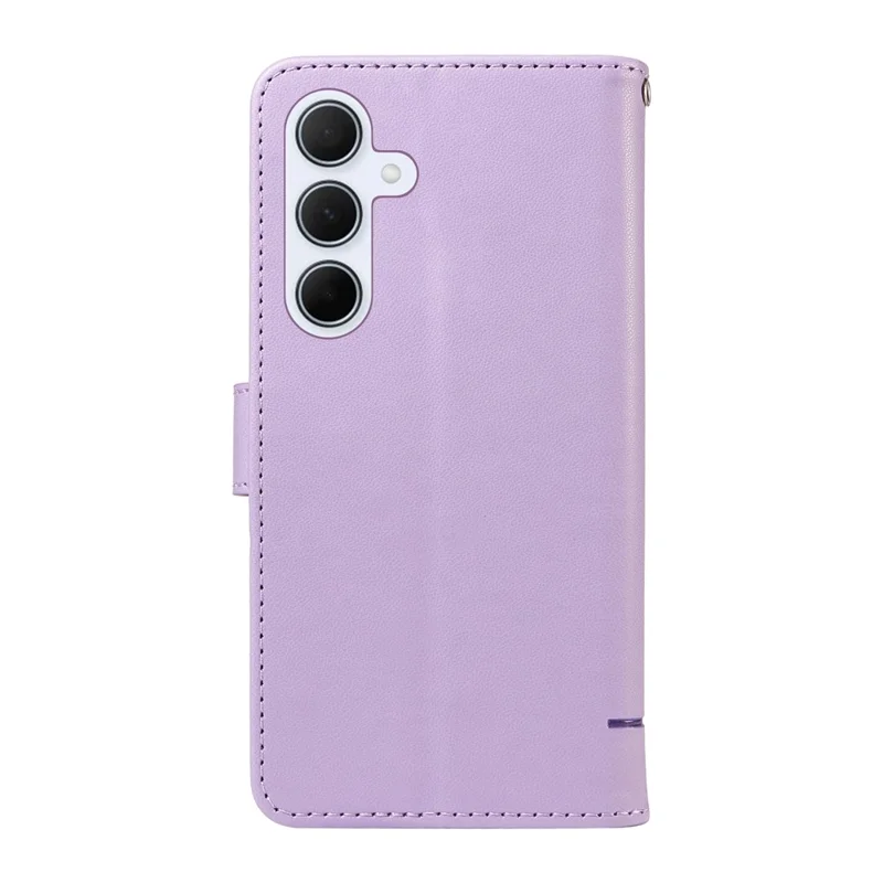 For Samsung Galaxy A55 5G Wallet Case Cat Pattern Imprint Leather Phone Cover with Wrist Strap - Light Purple