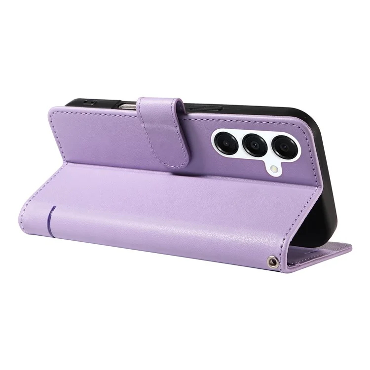 For Samsung Galaxy A17 / A26 5G / A16 5G / A16 4G Wallet Case Cat Pattern Imprint Leather Phone Cover with Wrist Strap - Light Purple