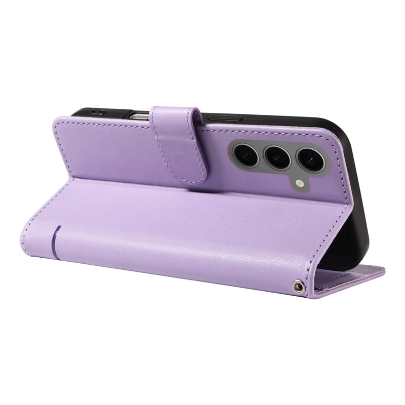 For Samsung Galaxy S25 / S24 Wallet Case Cat Pattern Imprint Leather Phone Cover with Wrist Strap - Light Purple