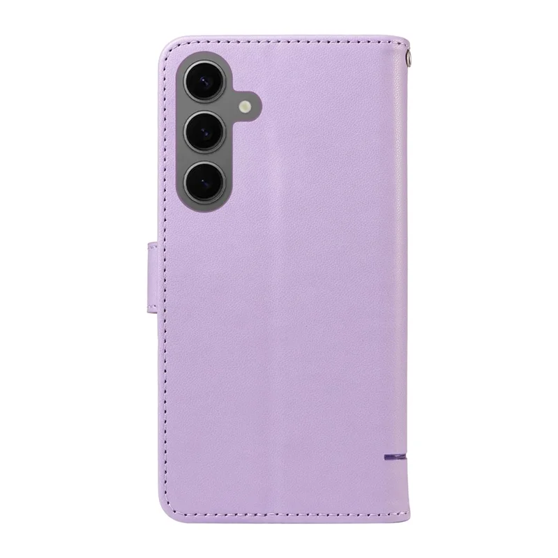 For Samsung Galaxy S25 / S24 Wallet Case Cat Pattern Imprint Leather Phone Cover with Wrist Strap - Light Purple