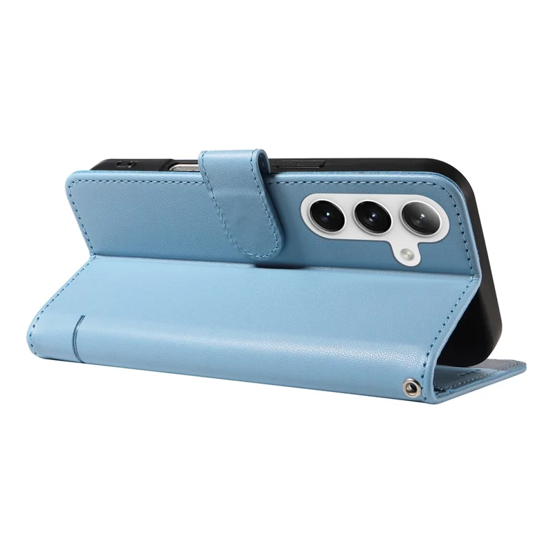 For Samsung Galaxy S25+ / S24+ Wallet Case Cat Pattern Imprint Leather Phone Cover with Wrist Strap - Sky Blue