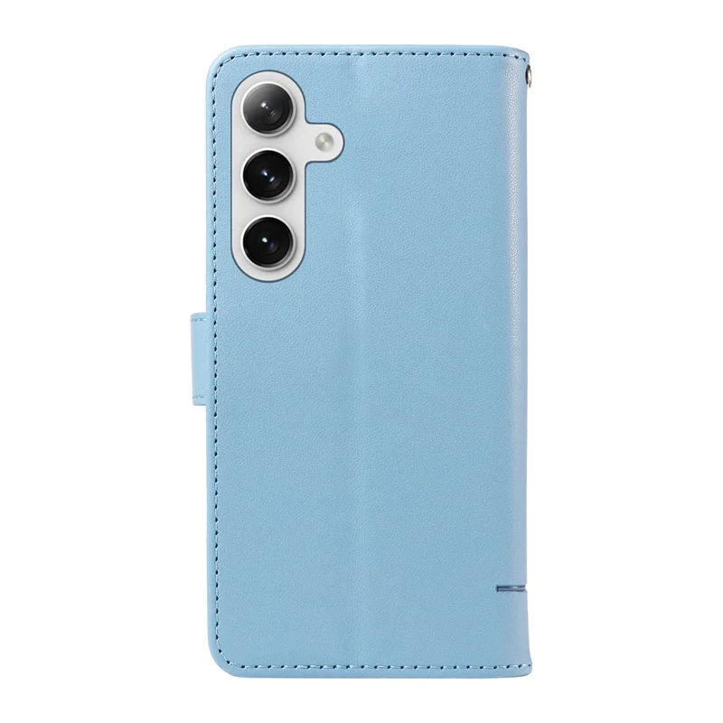 For Samsung Galaxy S25+ / S24+ Wallet Case Cat Pattern Imprint Leather Phone Cover with Wrist Strap - Sky Blue