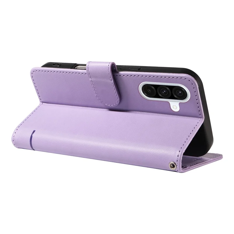 For Samsung Galaxy A56 5G / A36 5G Wallet Case Cat Pattern Imprint Leather Phone Cover with Wrist Strap - Light Purple