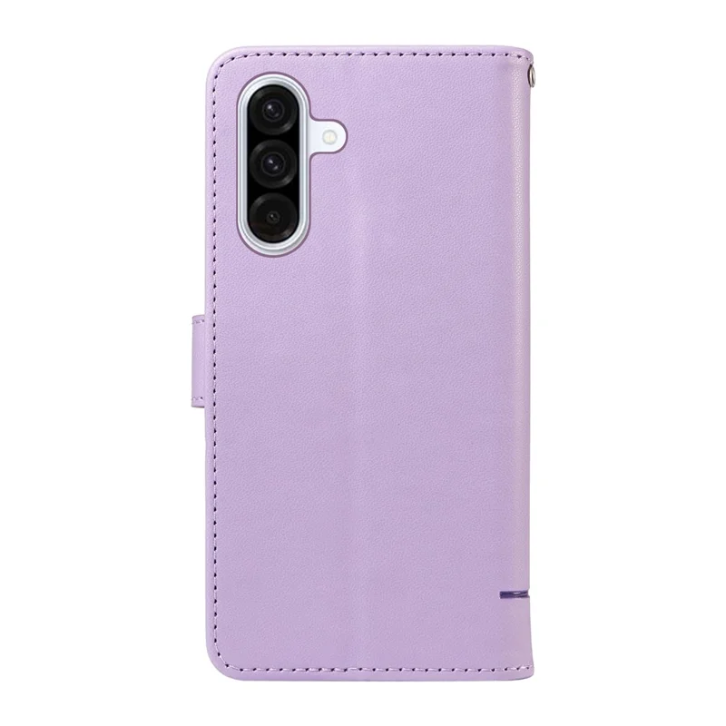 For Samsung Galaxy A56 5G / A36 5G Wallet Case Cat Pattern Imprint Leather Phone Cover with Wrist Strap - Light Purple