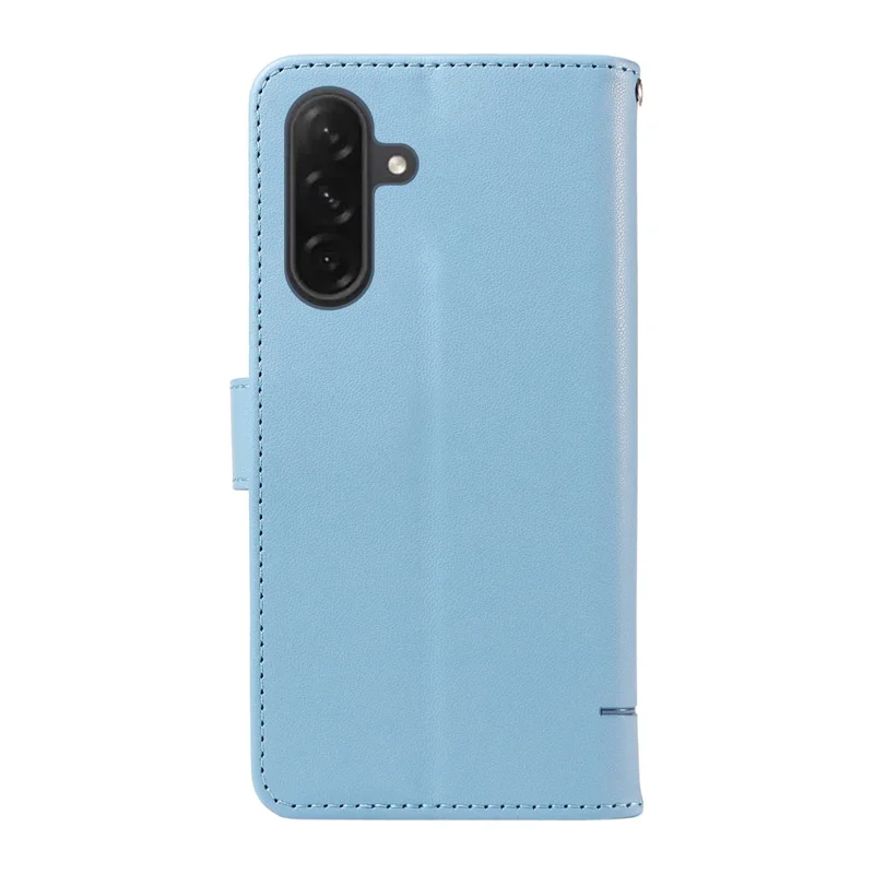 For Samsung Galaxy A26 5G / A16 5G / A16 4G Wallet Case Cat Pattern Imprint Leather Phone Cover with Wrist Strap - Sky Blue