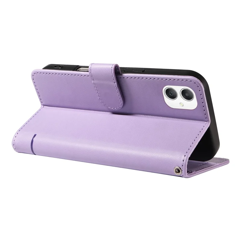 Cover a portafoglio per Samsung Galaxy A06 5G / A06 4G con motivo a gatto, in pelle stampata e cinturino da polso - Viola chiaro