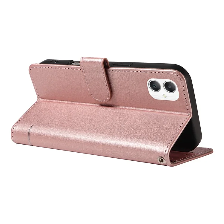 For Samsung Galaxy A06 5G / A06 4G Wallet Case Cat Pattern Imprint Leather Phone Cover with Wrist Strap - Rose Gold