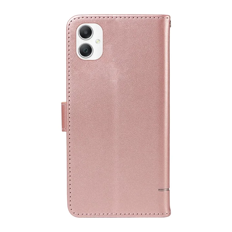 For Samsung Galaxy A06 5G / A06 4G Wallet Case Cat Pattern Imprint Leather Phone Cover with Wrist Strap - Rose Gold