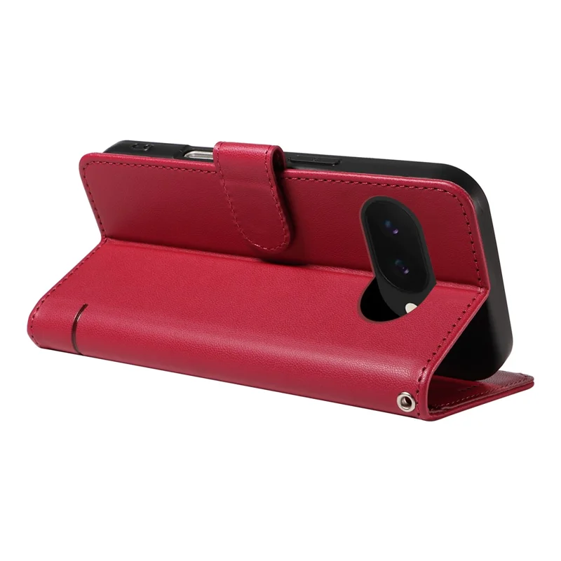 For Google Pixel 9a Wallet Case Cat Pattern Imprint Leather Phone Cover with Wrist Strap - Red