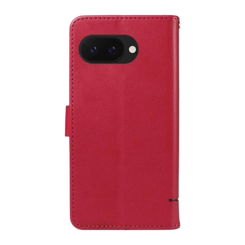 For Google Pixel 9a Wallet Case Cat Pattern Imprint Leather Phone Cover with Wrist Strap - Red