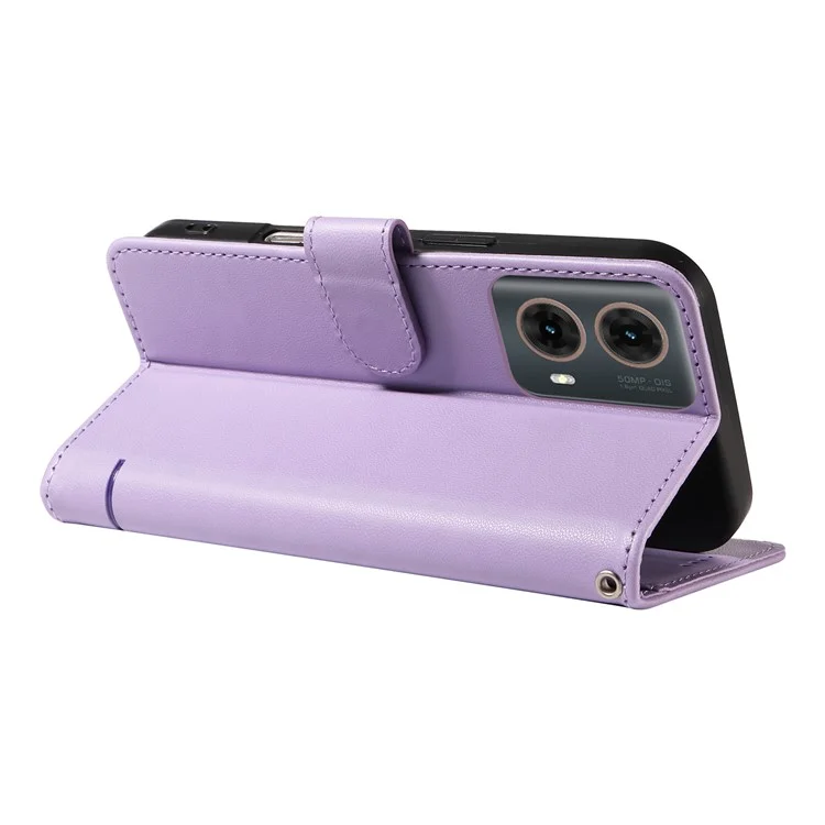 Per Motorola Edge 50 Fusion 5G Cover a Portafoglio con Motivo di Gatto Impresso su Pelle, Cinturino da Polso - Viola Chiaro