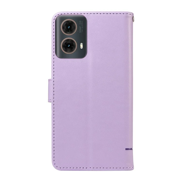 Per Motorola Edge 50 Fusion 5G Cover a Portafoglio con Motivo di Gatto Impresso su Pelle, Cinturino da Polso - Viola Chiaro