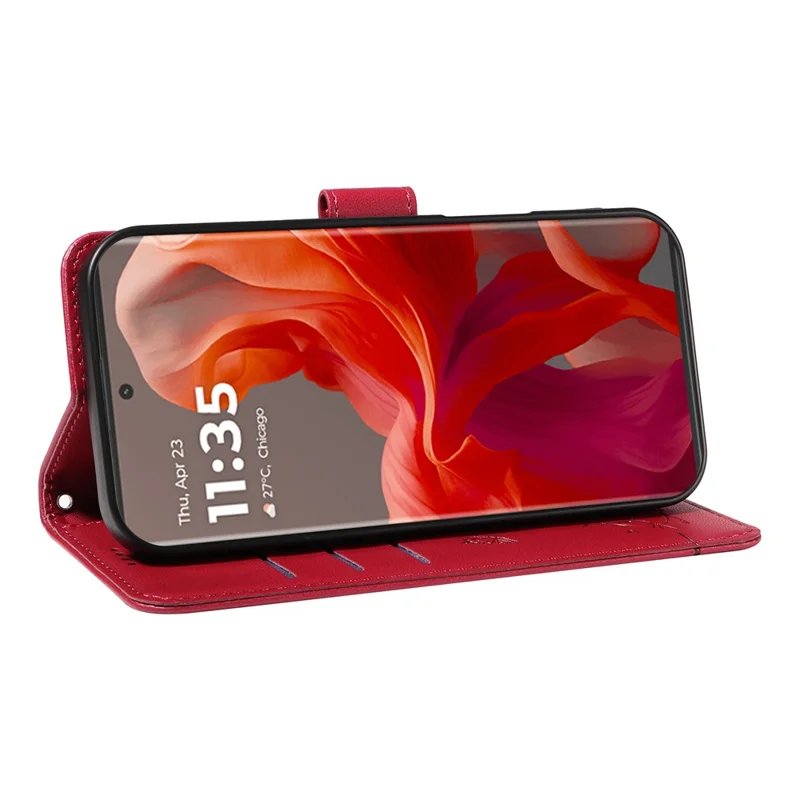 For Motorola Edge 50 Fusion 5G Wallet Case Cat Pattern Imprint Leather Phone Cover with Wrist Strap - Red