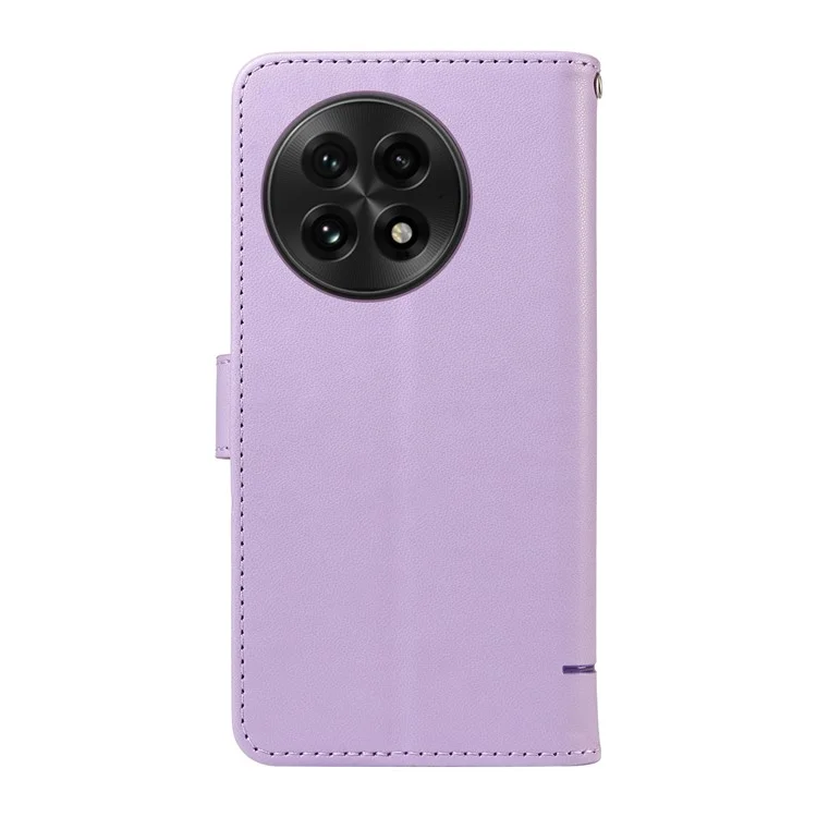 Für OnePlus 13 Geldbörsen-Hülle Katzen-Muster Geprägtes Leder Handyhülle mit Handgelenkschlaufe - Hellviolett