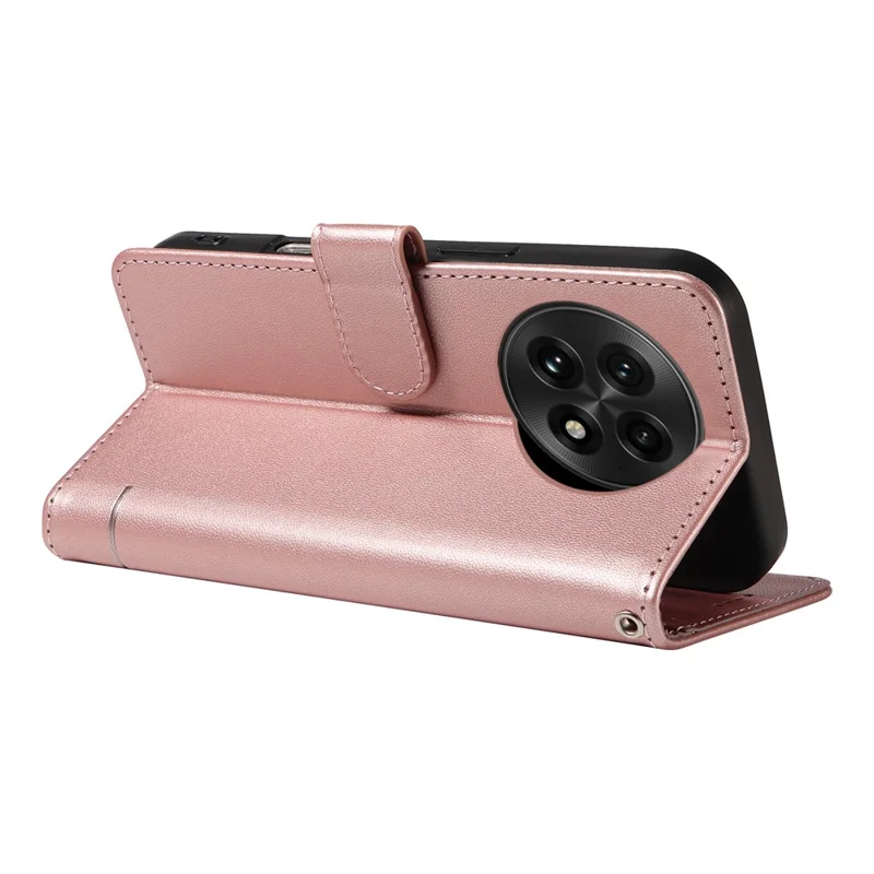 For OnePlus 13 Wallet Case Cat Pattern Imprint Leather Phone Cover with Wrist Strap - Rose Gold