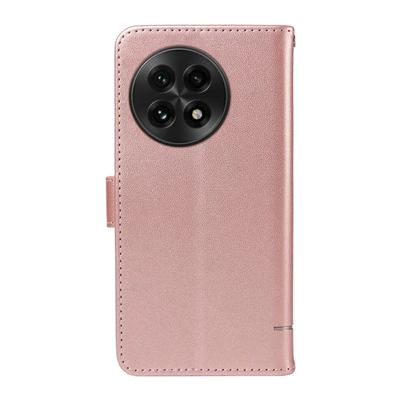 For OnePlus 13 Wallet Case Cat Pattern Imprint Leather Phone Cover with Wrist Strap - Rose Gold