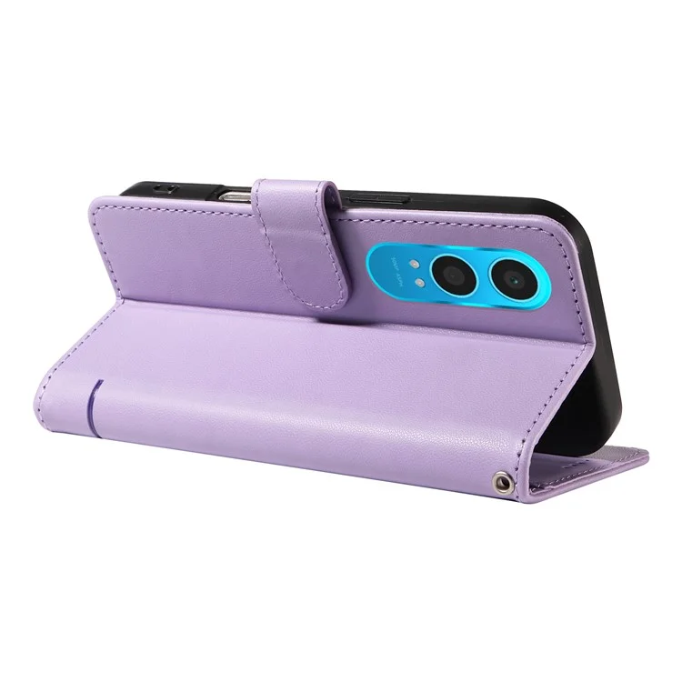 Wallet Case for OnePlus Nord CE4 Lite 5G / Oppo K12x 5G (China) Cat Pattern Imprint Leather Phone Cover with Wrist Strap - Light Purple