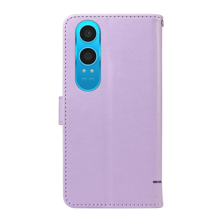 Wallet Case for OnePlus Nord CE4 Lite 5G / Oppo K12x 5G (China) Cat Pattern Imprint Leather Phone Cover with Wrist Strap - Light Purple