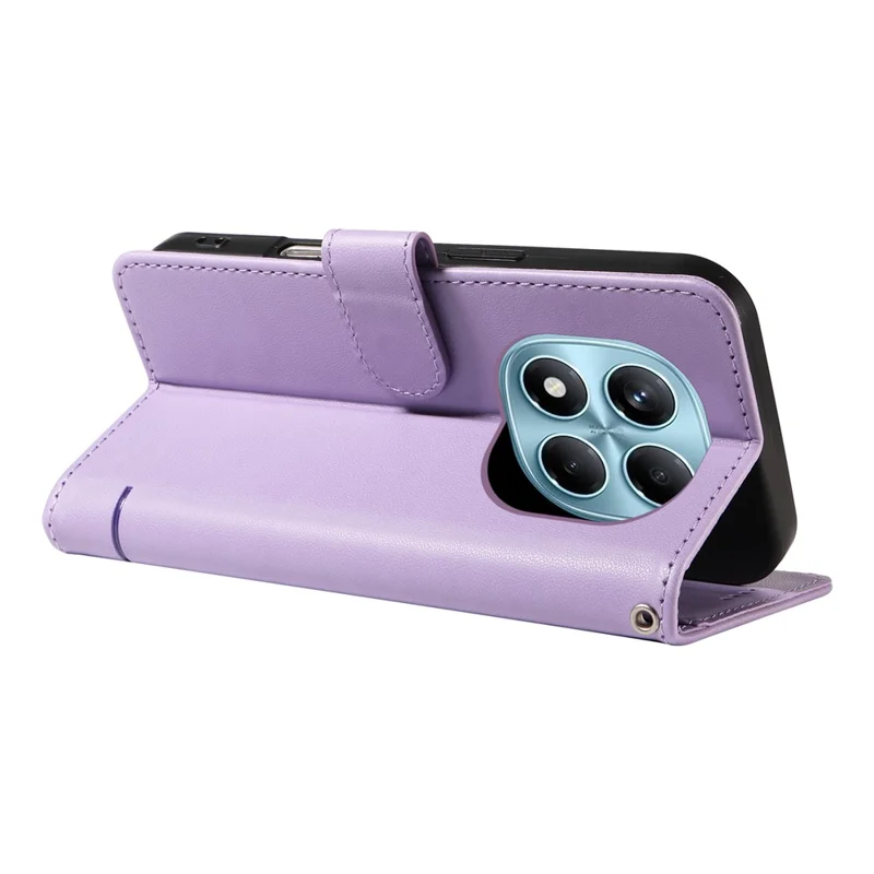 For Xiaomi Redmi Note 14 Pro 4G Wallet Case with Wrist Strap Cat Pattern Imprint Leather Phone Cover - Light Purple