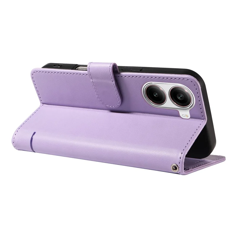 Wallet Case for Xiaomi Poco X7 Pro 5G  /  Redmi Turbo 4 5G Cat Pattern Imprint Leather Phone Cover with Wrist Strap - Light Purple