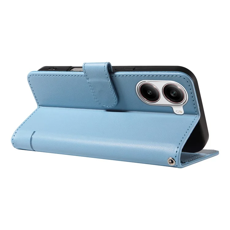 Wallet Case for Xiaomi Poco X7 Pro 5G  /  Redmi Turbo 4 5G Cat Pattern Imprint Leather Phone Cover with Wrist Strap - Sky Blue