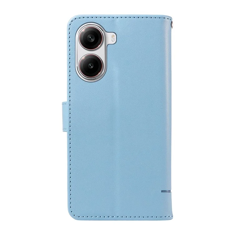 Wallet Case for Xiaomi Poco X7 Pro 5G  /  Redmi Turbo 4 5G Cat Pattern Imprint Leather Phone Cover with Wrist Strap - Sky Blue