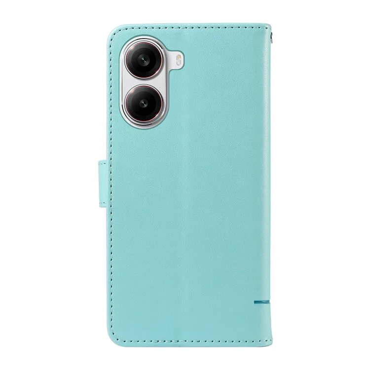 Wallet Case for Xiaomi Poco X7 Pro 5G  /  Redmi Turbo 4 5G Cat Pattern Imprint Leather Phone Cover with Wrist Strap - Green