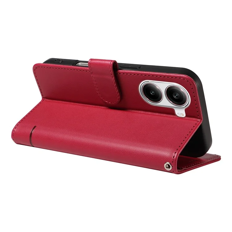 Wallet Case for Xiaomi Poco X7 Pro 5G  /  Redmi Turbo 4 5G Cat Pattern Imprint Leather Phone Cover with Wrist Strap - Red