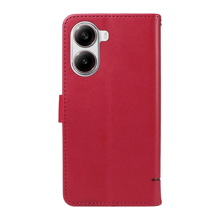 Wallet Case for Xiaomi Poco X7 Pro 5G  /  Redmi Turbo 4 5G Cat Pattern Imprint Leather Phone Cover with Wrist Strap - Red