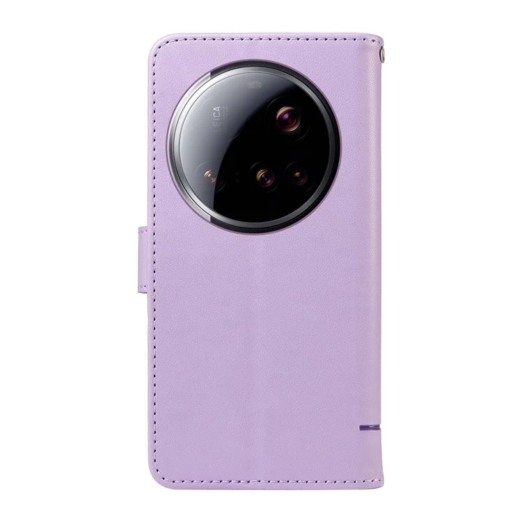 Чехол-кошелек для Xiaomi 15 Ultra с ремешком на запястье и рисунком кота - Светло-сиреневый