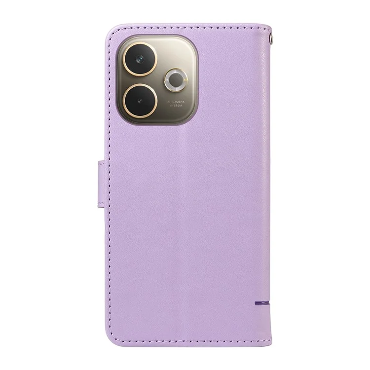 Чехол-кошелек для Oppo A5 Pro 5G с ремешком на запястье и рисунком кота - Светло-сиреневый