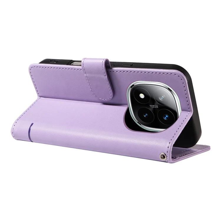 Étui portefeuille pour Xiaomi Redmi Note 14 Pro 5G / 14 Pro+ 5G / Poco X7 5G avec motif de chat en cuir et dragonne - Violet clair