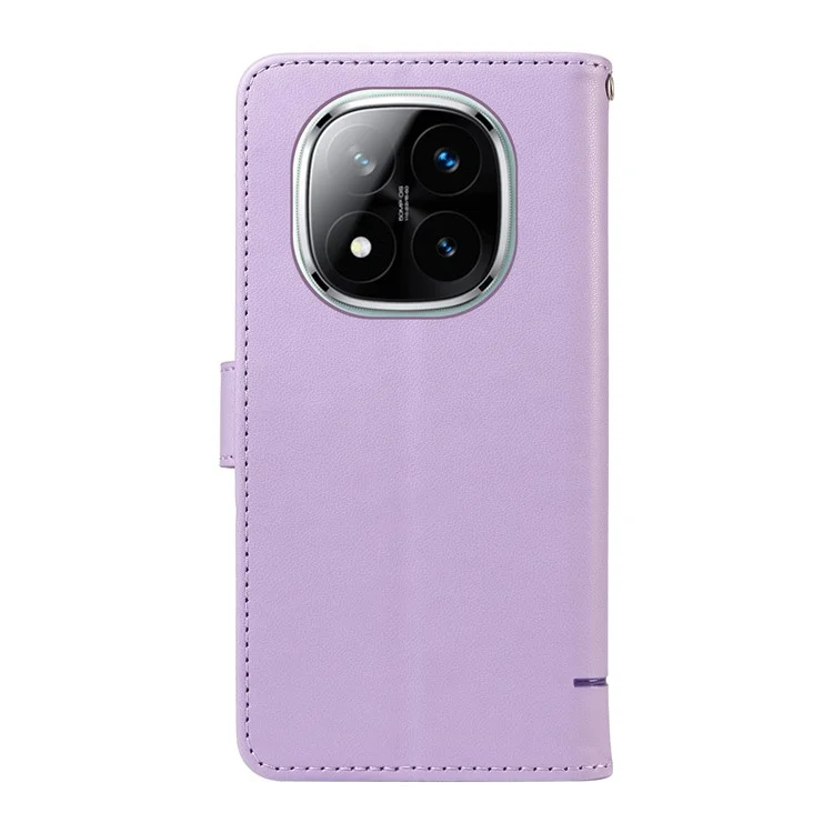 Étui portefeuille pour Xiaomi Redmi Note 14 Pro 5G / 14 Pro+ 5G / Poco X7 5G avec motif de chat en cuir et dragonne - Violet clair
