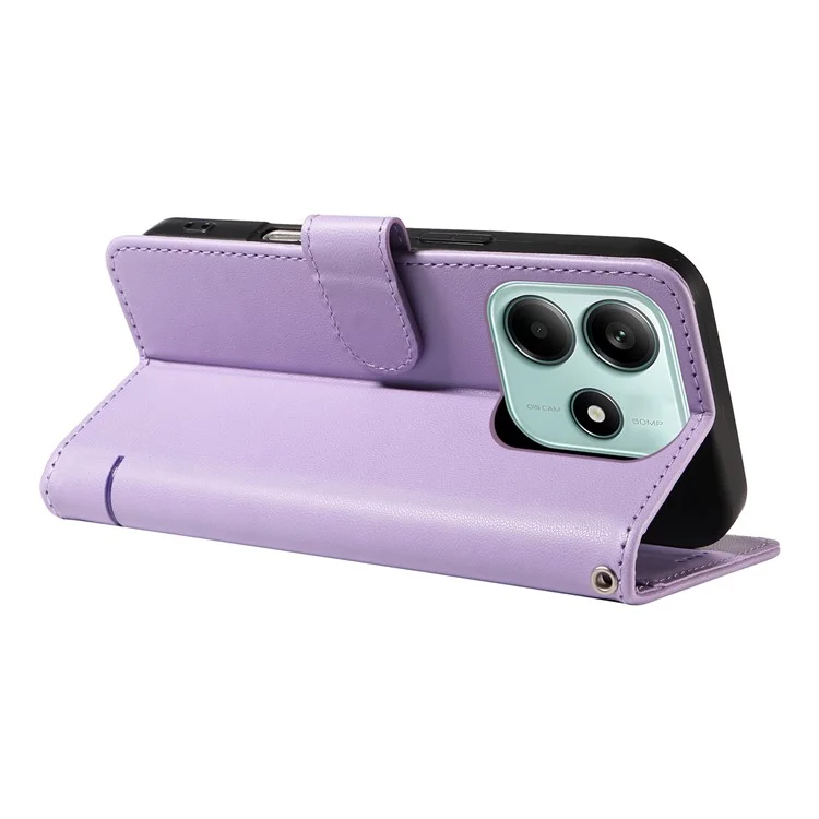 Wallet Case for Xiaomi Redmi Note 14 5G / Poco M7 Pro 5G Cat Pattern Imprint Leather Phone Cover with Wrist Strap - Light Purple