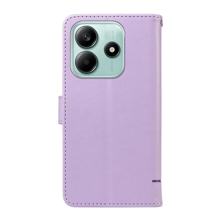 Wallet Case for Xiaomi Redmi Note 14 5G / Poco M7 Pro 5G Cat Pattern Imprint Leather Phone Cover with Wrist Strap - Light Purple