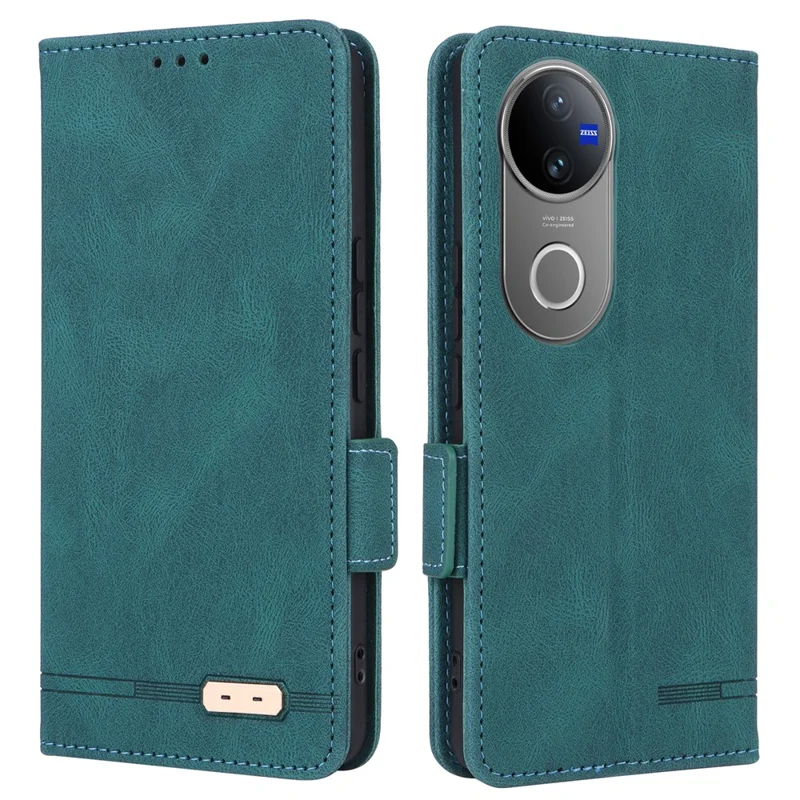 Für vivo V50 5G Hülle Leder Geldbörse Flip Handyhülle mit Metall-Verzierung - Blau