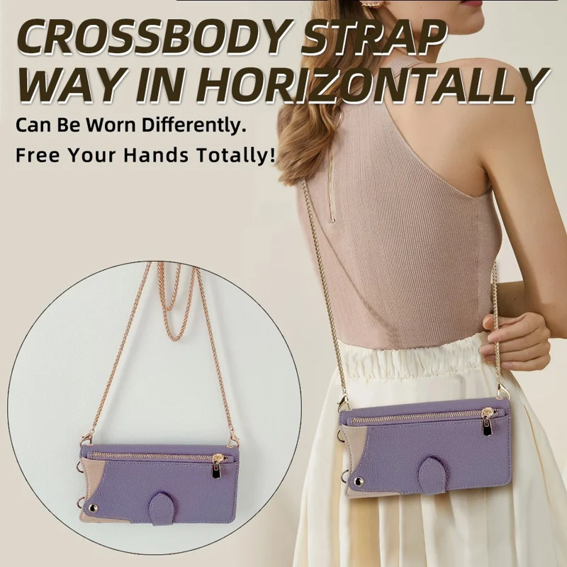 For iPhone 17e / 16e Wallet Case Fishtail Design Leather Phone Cover with Mirror / Stand / Strap - Purple