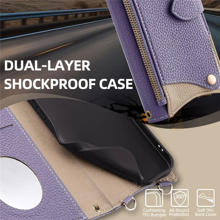 For Realme C75 4G / 14x 5G Wallet Case Fishtail Design Leather Phone Cover with Mirror / Stand / Strap - Purple