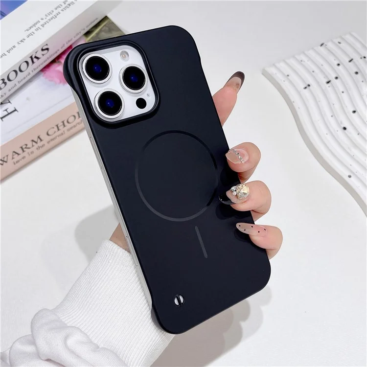Für iPhone 16 Pro Max Magnetische Hülle Rahmenlos Harte PC Handy Rückseite Schutzhülle - Schwarz